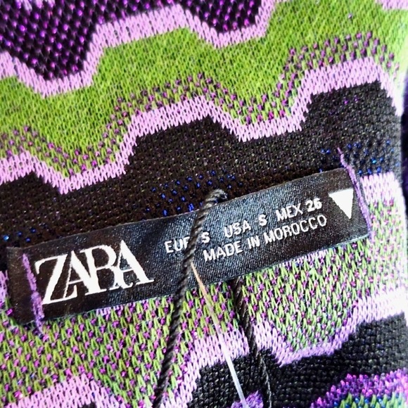 NWT Zara Green Purple Metallic Geo Striped 90s Cutout Mini Dress Size Small - Picture 13 of 14